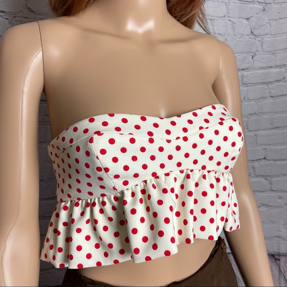 Zara Tops Nwt New Zara Cream Red Polka Dot Crop Top Size Xs Poshmark